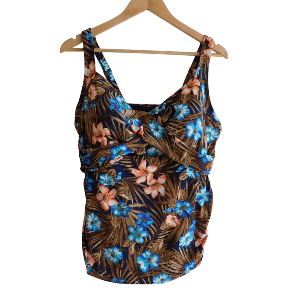 Lands' End 18W DD Underwire Tankini Top Tropical Palm Print Plus Beach Resort